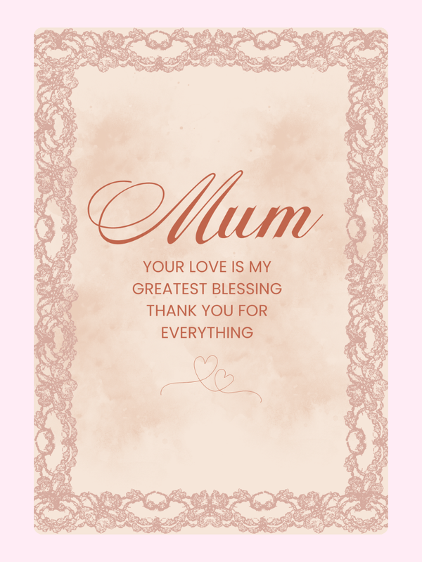 Mum card with floral border - Thank you.