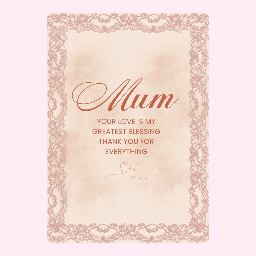 Mum card with floral border - Thank you.