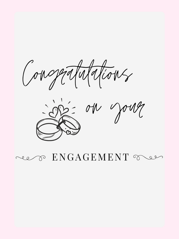 Engagement card with rings, congratulations message,...