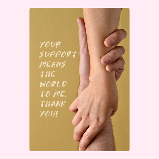 Support message with hands holding, thank you.