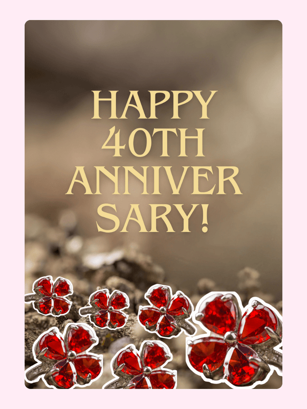 40th Anniversary Card with Red Flower Accents