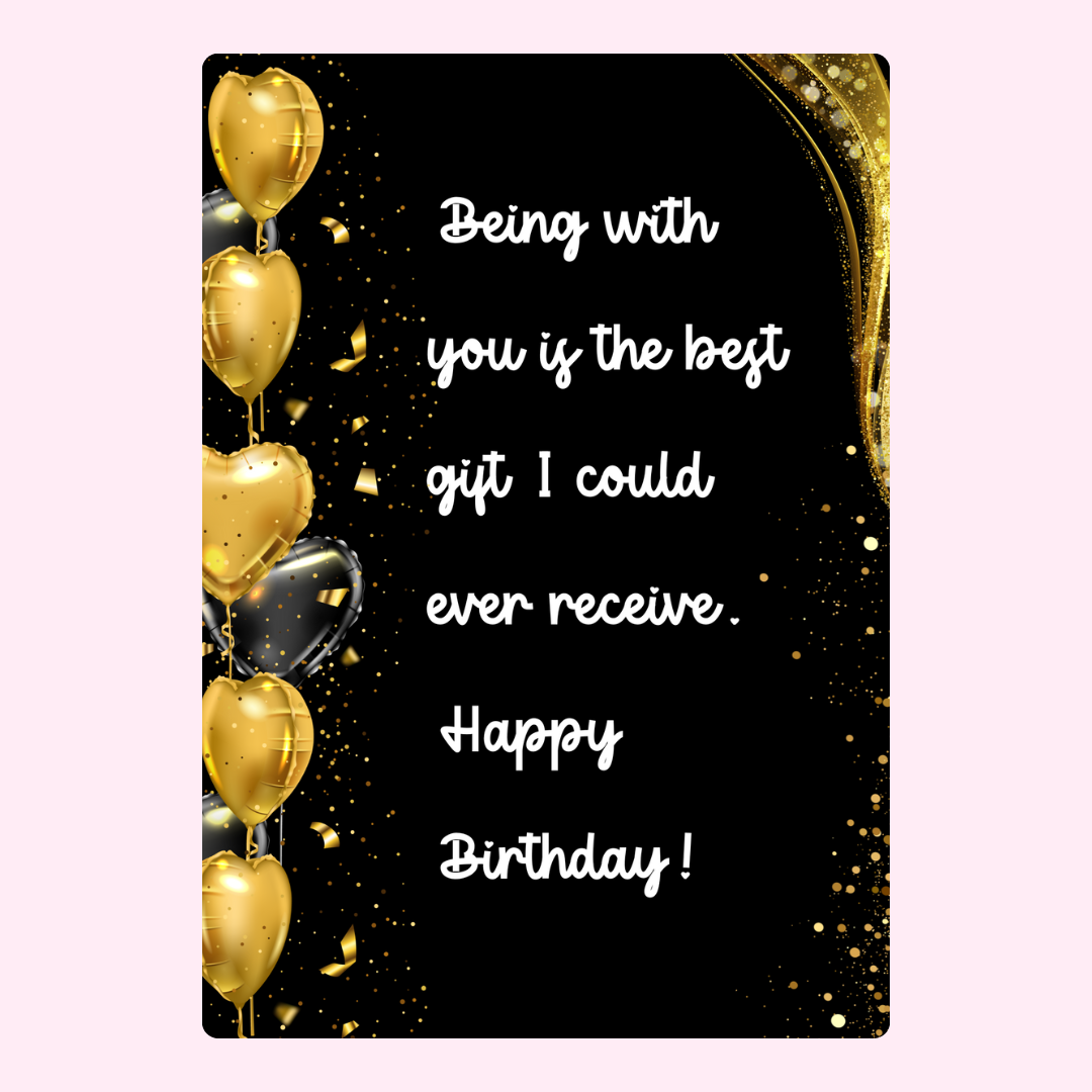 Happy Birthday card with heart balloons