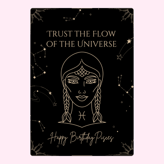Pisces birthday card with Trust the Flow message