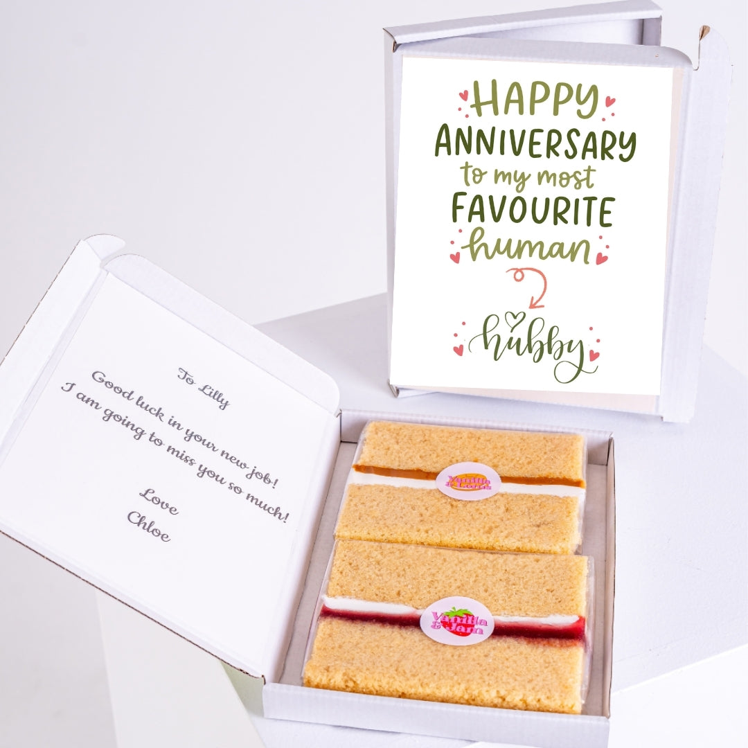 Letterbox gift with anniversary message for hubby and treat.