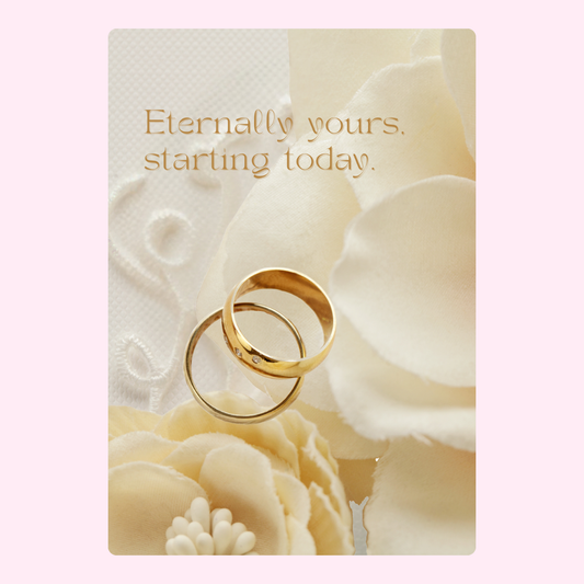 Wedding rings on card Eternally yours