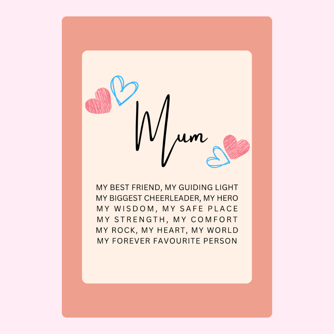 Mum card with hearts and loving message