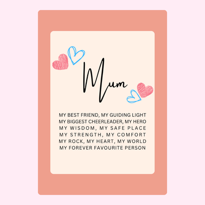 Mum card with hearts and loving message