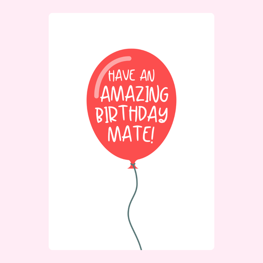 Birthday card with red balloon and message