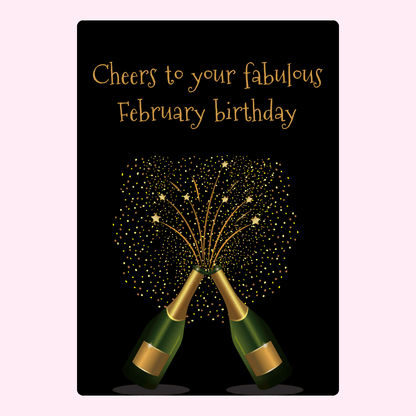 February birthday card with champagne