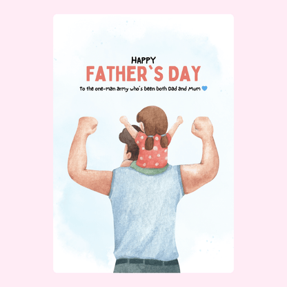 Dad with child on shoulders.