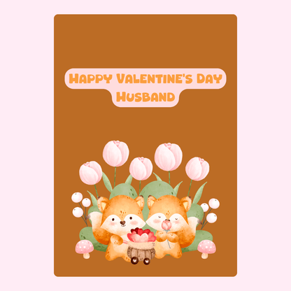 Valentine's Day card for husband with foxes and flowers