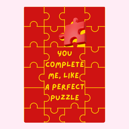 Red puzzle card saying You complete me