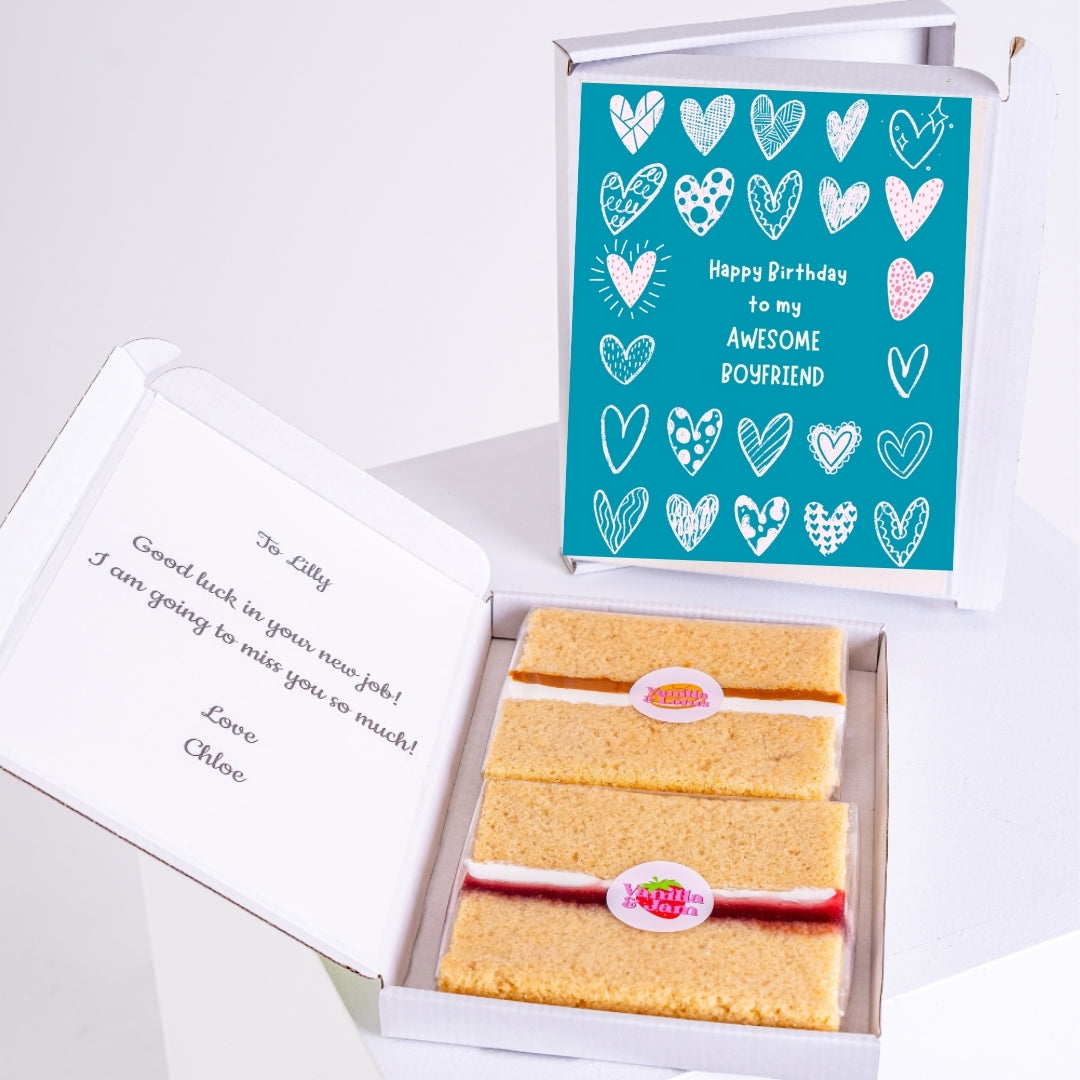 Letterbox cake gift with birthday message for boyfriend.