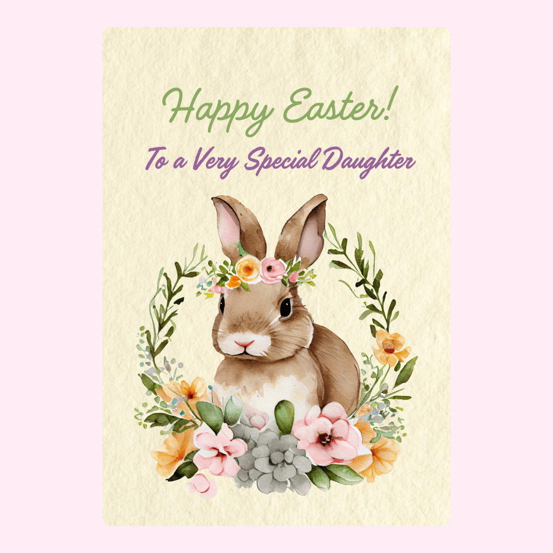 Happy Easter card for daughter with bunny and flowers