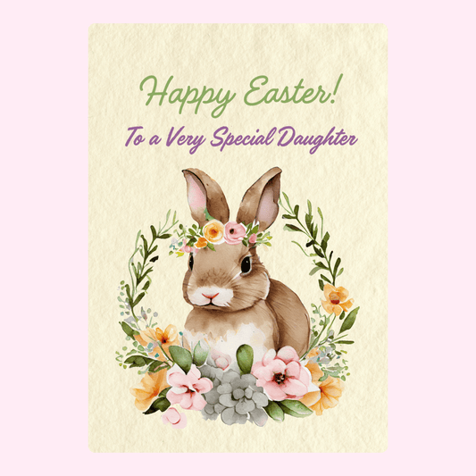 Happy Easter card for daughter with bunny and flowers