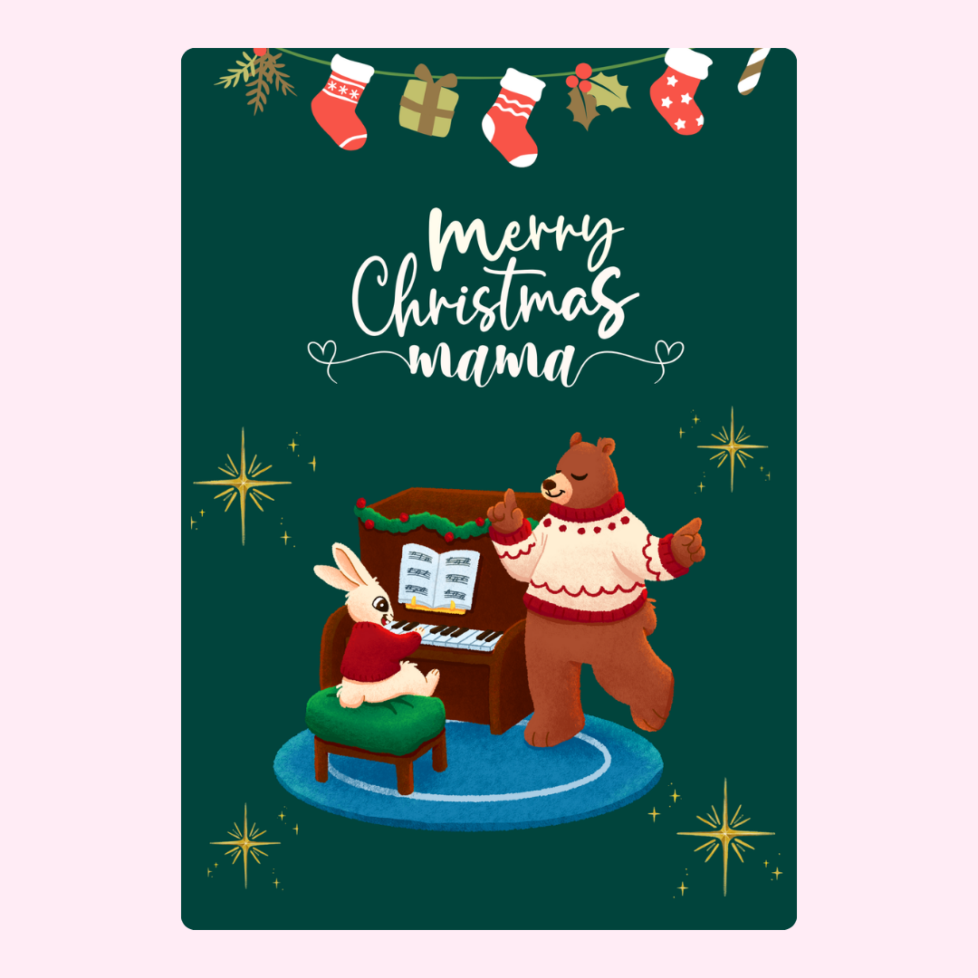 Merry Christmas Mama with bear and bunny