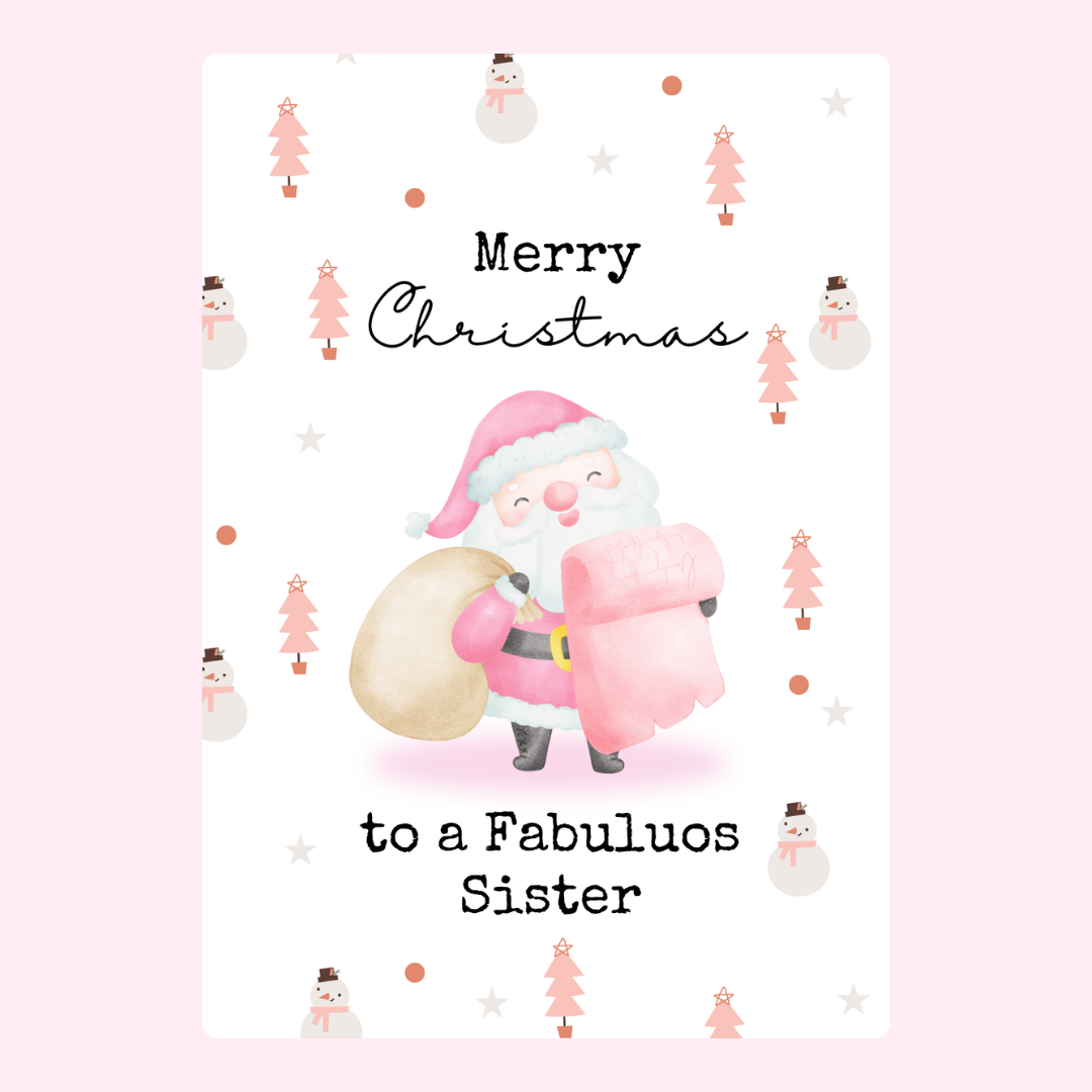 Christmas card for a sister with Santa illustration.