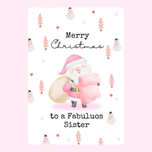 Christmas card for a sister with Santa illustration.