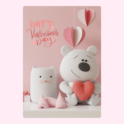 Valentine's Day card with bear and cat