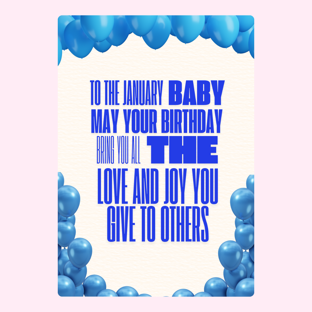 Birthday card for January baby with blue balloons.