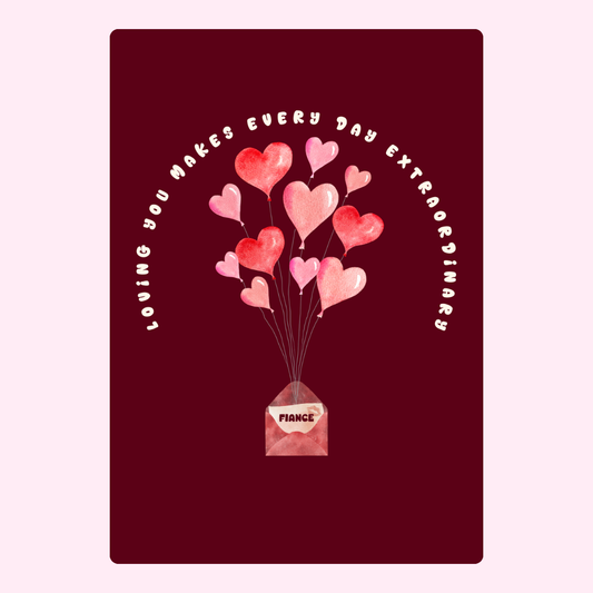 Valentine's Day card with heart balloons for fiancé