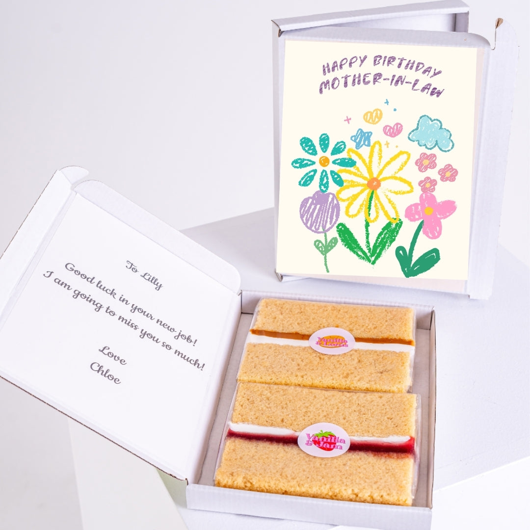 Letterbox birthday gift for mother-in-law with cake slices