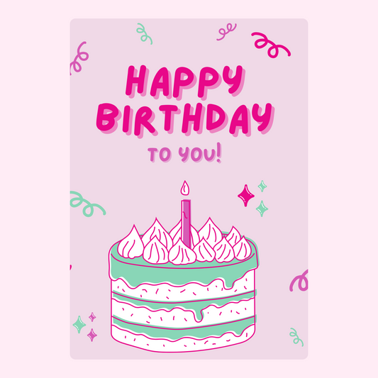 Happy Birthday card with cake and confetti