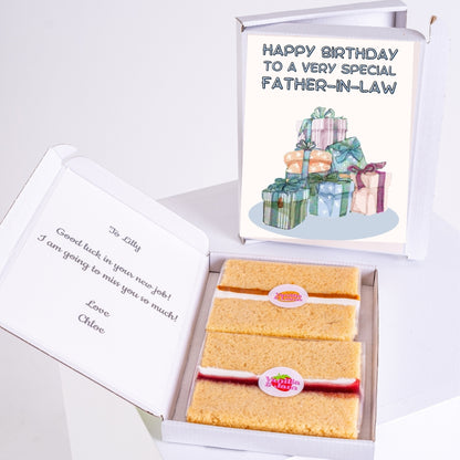 Letterbox cake gift with father-in-law birthday card.