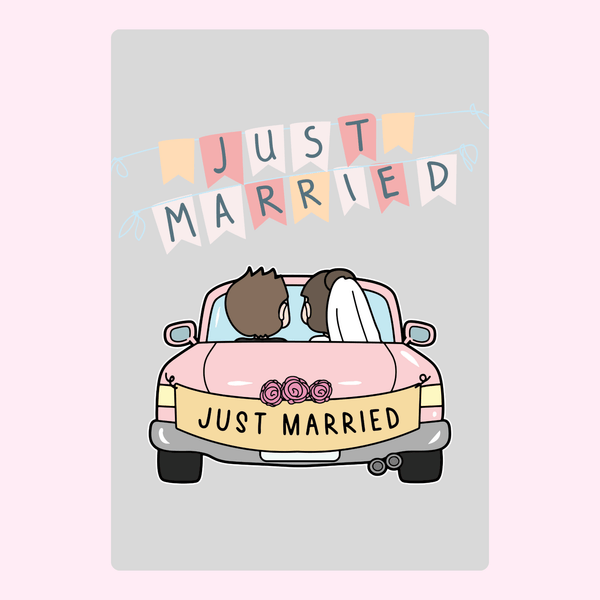 Just Married Pink Car Cake Card cake card