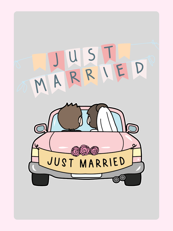 Just Married couple in car illustration, wedding image (11_a8fbf910)