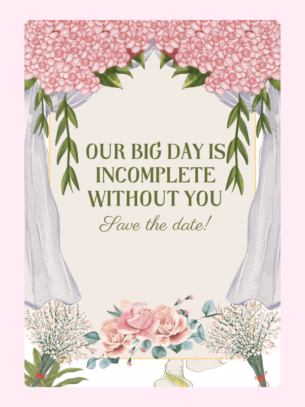 Wedding invitation with floral arch, save the date