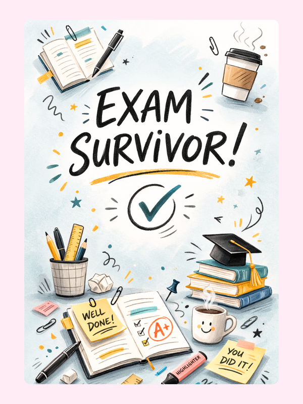Exam Survivor Cake Card letterbox cake card with freshly baked cake slices