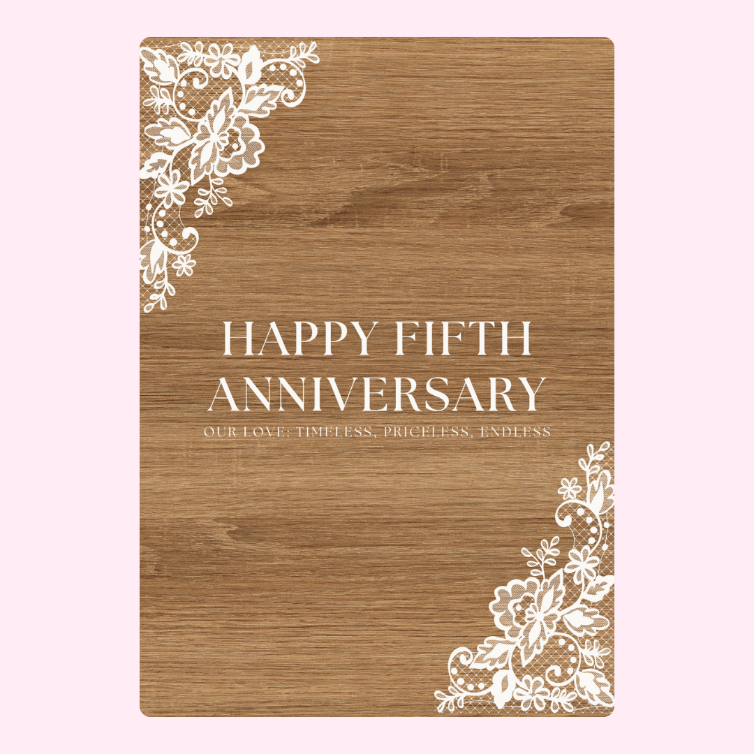Fifth Anniversary wooden sign with lace design