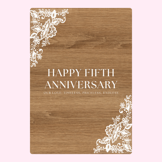 Fifth Anniversary wooden sign with lace design