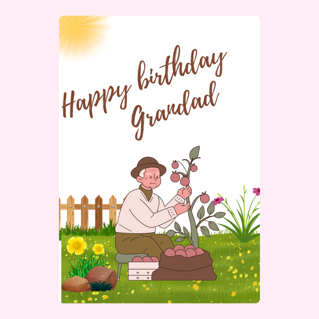 Happy birthday Grandad card with garden illustration.
