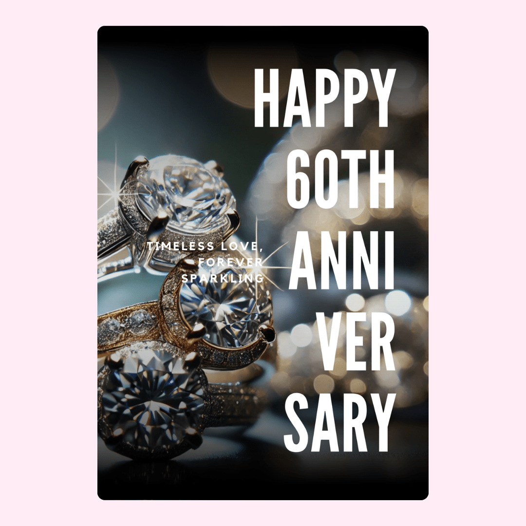 60th Anniversary card with diamond rings