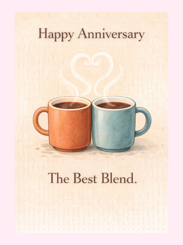 The Best Blend Coffee Anniversary Cake Card letterbox cake card with freshly baked cake slices