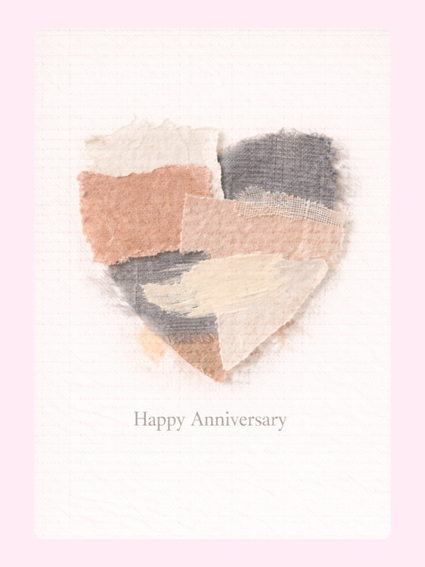 Fabric Patchwork Heart Anniversary Cake Card