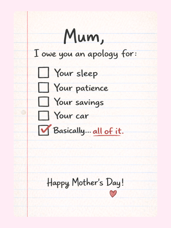 Mum I Owe You An Apology Cake Card