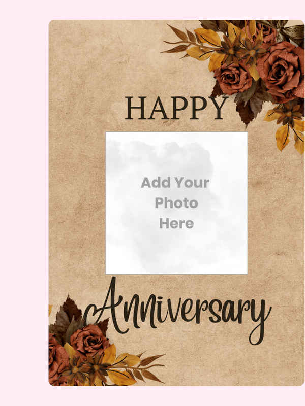 Autumn Roses Photo Upload Anniversary Cake Card letterbox cake card with freshly baked cake slices