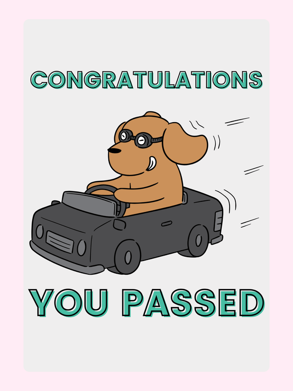 Congratulations You Passed card with dog driving (11_f9b26647)