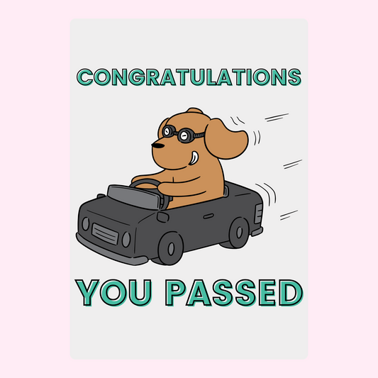 Congratulations You Passed card with dog driving (11_f9b26647)