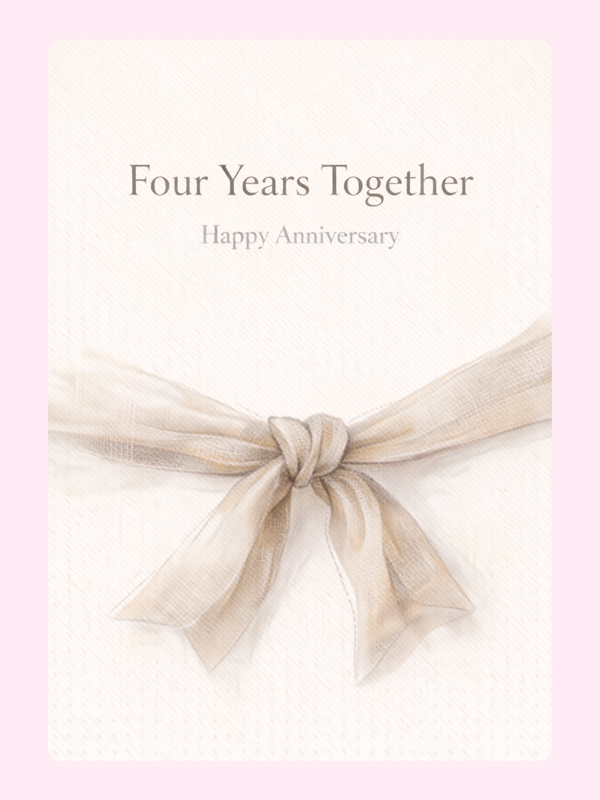 Four Years Together Linen Anniversary Cake Card