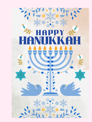 Happy Hanukkah - Menorah Birds