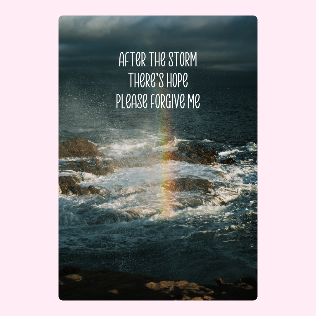 Hope & forgiveness, rainbow over ocean.