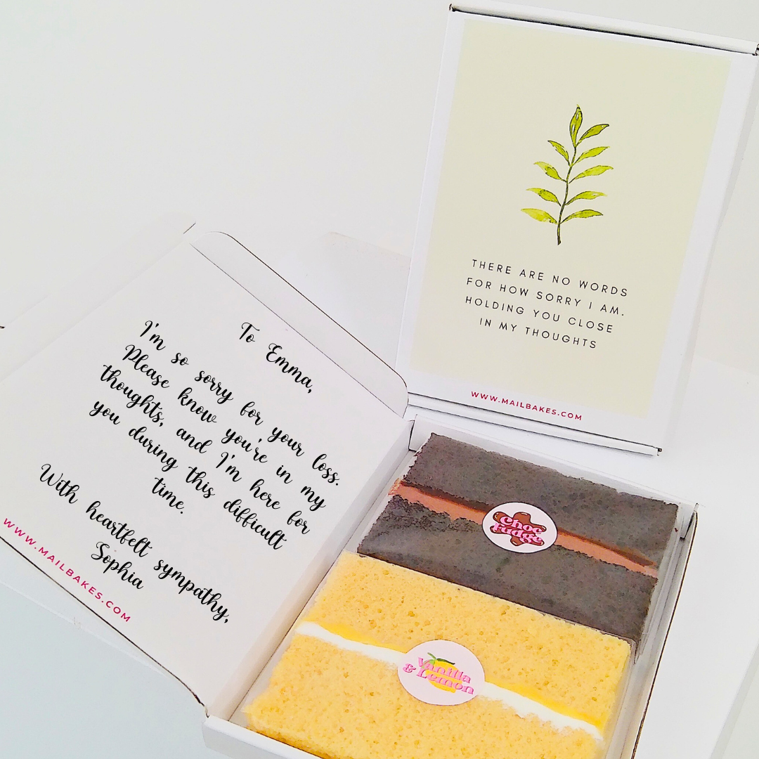 Sympathy cake box with message for Emma.