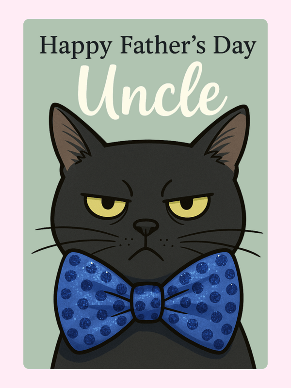 Father's Day card for Uncle with grumpy cat and bow tie.