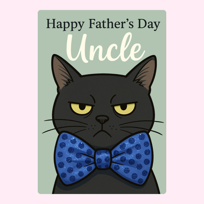 Father's Day card for Uncle with grumpy cat and bow tie.