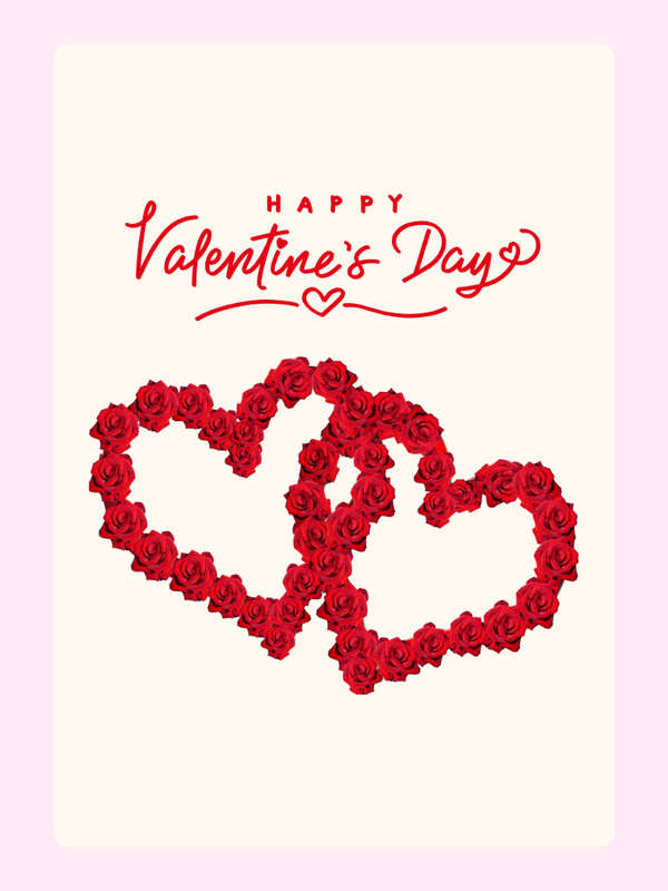Happy Valentine's Day card with two rose hearts