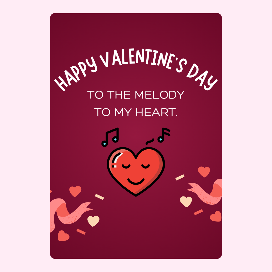 Valentine's Day card with heart and music, Happy Valentine's Day